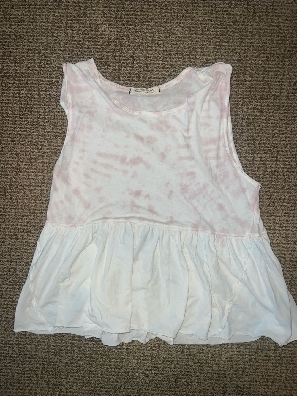 We The Free White Pink Tie Dye Cotton Ruffle Tank
